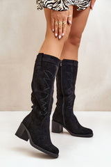 Women's low column heel knee-high boots