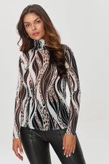 Long sleeves turtleneck printed blouse