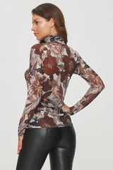 Long sleeves turtleneck printed blouse