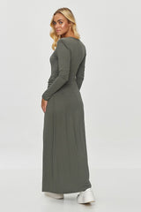 Long sleeves elegant viscose front slit day dress