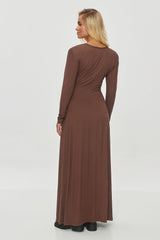 Long sleeves elegant viscose front slit day dress