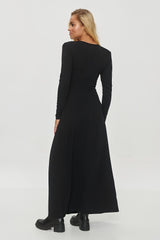 Long sleeves elegant viscose front slit day dress