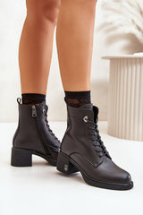 Elegant natural leather black ankle boots