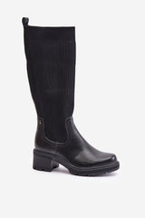 Knee-high boots with elastic shaft