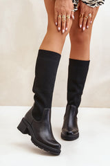 Knee-high boots with elastic shaft