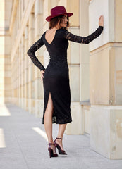 Elegant lace long sleeves evening dress