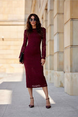 Elegant lace long sleeves evening dress