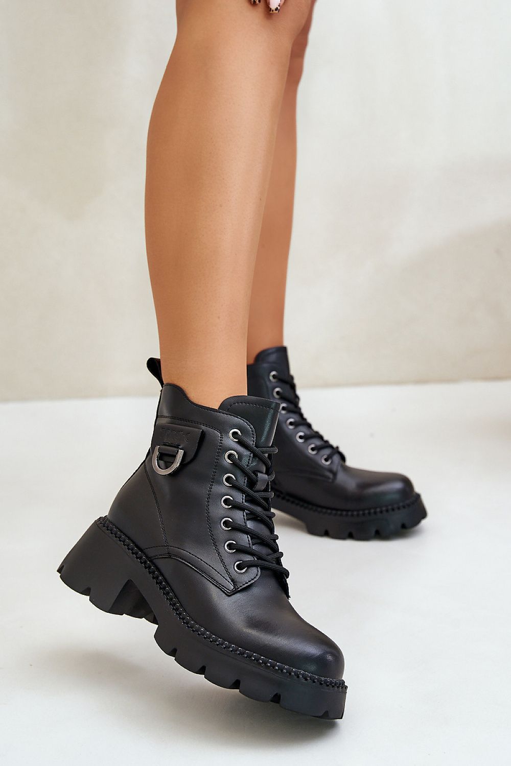 Black natural leather ankle boots