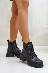 Black natural leather ankle boots