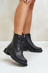 Black natural leather ankle boots