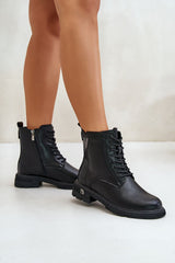 Black natural leather ankle boots