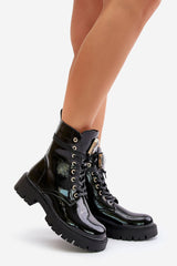 Black artificial leather ankle boots