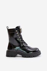 Black artificial leather ankle boots