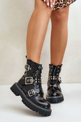 Black artificial leather ankle boots