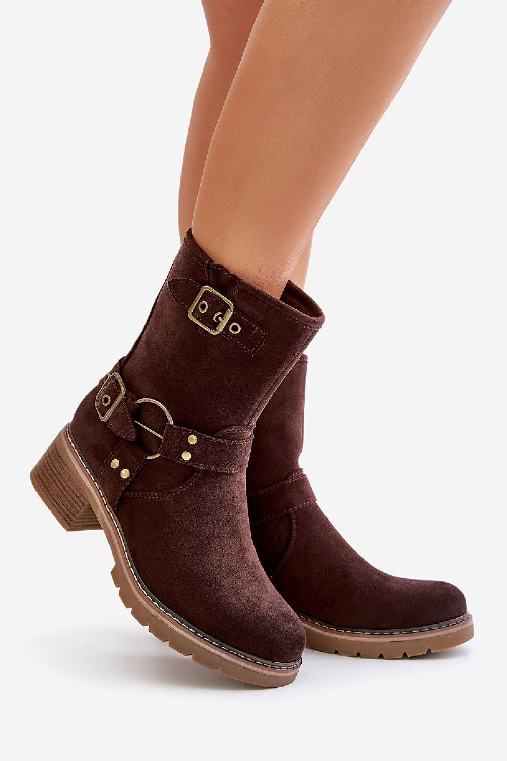 Brown leather ankle boots