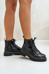 Black artificial leather boots