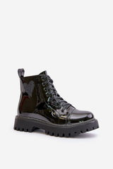 Black artificial leather boots