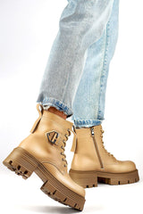 Beige natural leather ankle boots