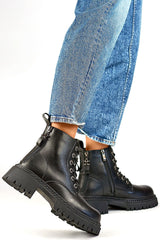 Black natural leather ankle boots