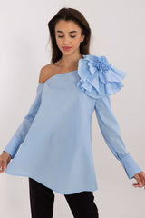 Elegant smooth fabric flower formal blouse