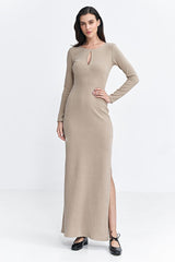 Long sleeves ribbed knitted fabric daydress