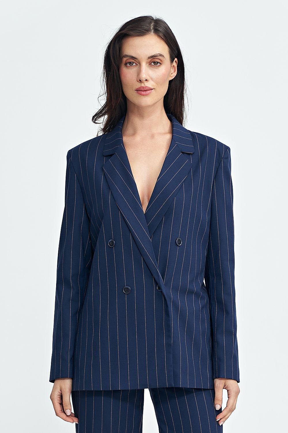 Classic lapel collar contrasting stripes jacket