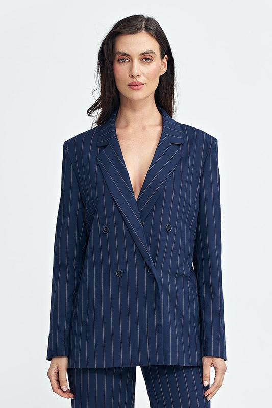 Classic lapel collar contrasting stripes jacket 1000