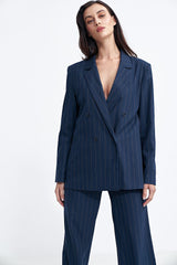 Classic lapel collar contrasting stripes jacket