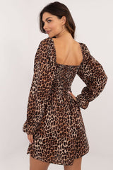 Long sleeves flared animal pattern dress