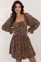 Long sleeves flared animal pattern dress