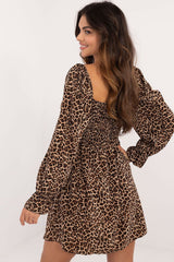 Long sleeves flared animal pattern dress