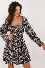 Long sleeves flared animal pattern dress