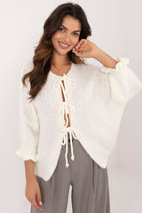 3/4-length sleeves three-string tie cardigan