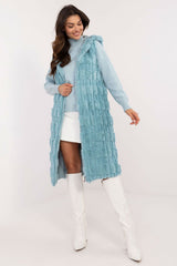 Elegant fur knee-length vest with hood