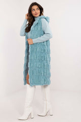 Elegant fur knee-length vest with hood