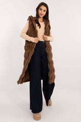 Elegant fur knee-length vest with hood