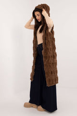 Elegant fur knee-length vest with hood