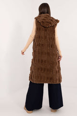 Elegant fur knee-length vest with hood