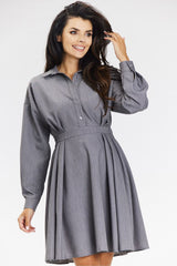 Elegant flared shirt dress in gray