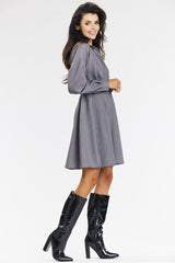 Elegant flared shirt dress in gray