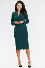 Long sleeves elegant fitted midi dress