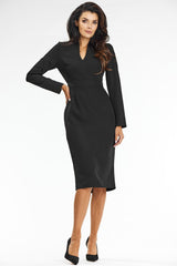 Long sleeves elegant fitted midi dress