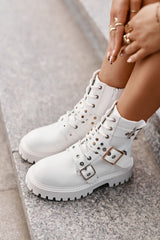 Rounded toes eco leather white boots