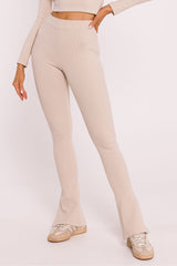 Long ribbed cotton knit fabric leggings