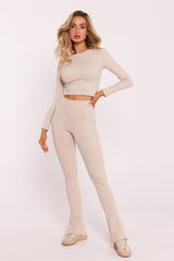 Long ribbed cotton knit fabric leggings