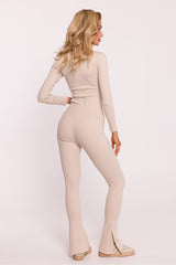 Long ribbed cotton knit fabric leggings