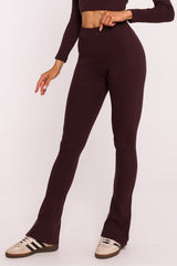 Long ribbed cotton knit fabric leggings