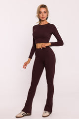 Long ribbed cotton knit fabric leggings