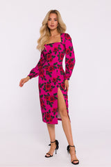 Long puffed sleeves printed fabric dress