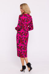 Long puffed sleeves printed fabric dress